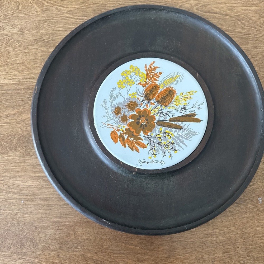 George Briard Round Serving Board With Autumn Ceramic Tile Cottage Core MCM